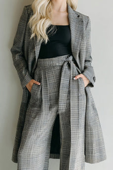 2 Piece Grey Grid Notched Lapel Business Suits with Sash