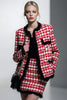 Load image into Gallery viewer, 2 Piece Red Grid Pencil Single Breasted Tweed Short Pageant Interview Outfits