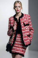 Load image into Gallery viewer, 2 Piece Red Grid Pencil Single Breasted Tweed Short Pageant Interview Outfits