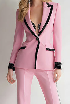 2 Piece Pink Peak Lapel Fitted Prom Suits