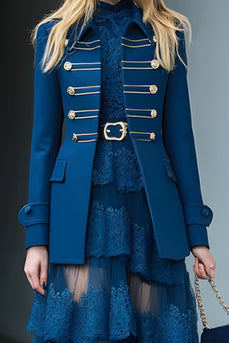 Dark Blue Prom Long Sleeves Blazer with Buttons
