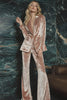 Load image into Gallery viewer, 2 Piece Blush One Button Velvet Fitted Prom Suits with Sleeves