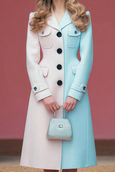 Pink Blue A Line Single Breasted Patchwork Midi Blazer Dress