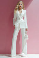 Load image into Gallery viewer, Queendancer Women 2 Piece White Peak Lapel Prom Suits with Pockets One Button Fitted Business Pantsuits with Sleeves