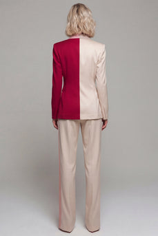 2 Piece Light Khaki Patchwork Notched Lapel Business Suits with Pockets