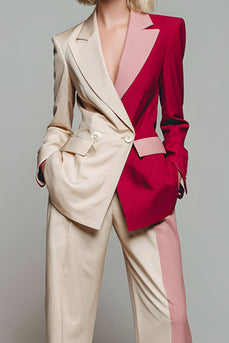2 Piece Light Khaki Patchwork Notched Lapel Business Suits with Pockets
