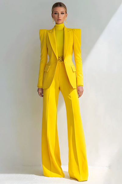 2 Piece Yellow One Button Peak Lapel Prom Suits with Sleeves