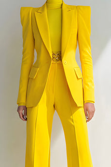2 Piece Yellow One Button Peak Lapel Prom Suits with Sleeves