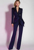 Load image into Gallery viewer, 2 Piece Dark Purple Notched Lapel Ruched Fitted Prom Suits
