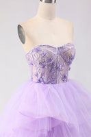 Load image into Gallery viewer, Sparkly Purple Floral Beaded Tulle Long Corset Prom Dress with Ruffles