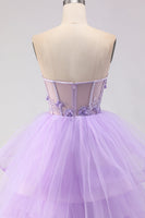 Load image into Gallery viewer, Sparkly Purple Floral Beaded Tulle Long Corset Prom Dress with Ruffles