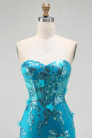 Load image into Gallery viewer, Sparkly Blue Mermaid Sequin Long Corset Prom Dress with Ruffles