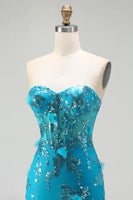 Load image into Gallery viewer, Sparkly Blue Mermaid Sequin Long Corset Prom Dress with Ruffles