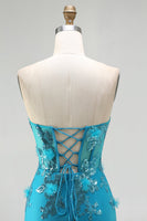 Load image into Gallery viewer, Sparkly Blue Mermaid Sequin Long Corset Prom Dress with Ruffles