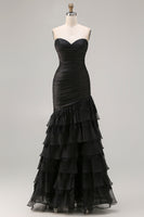 Load image into Gallery viewer, Black Ruched Long Mermaid Prom Dress with Beading