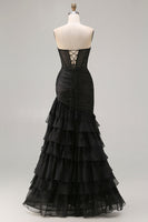 Load image into Gallery viewer, Black Ruched Long Mermaid Prom Dress with Beading