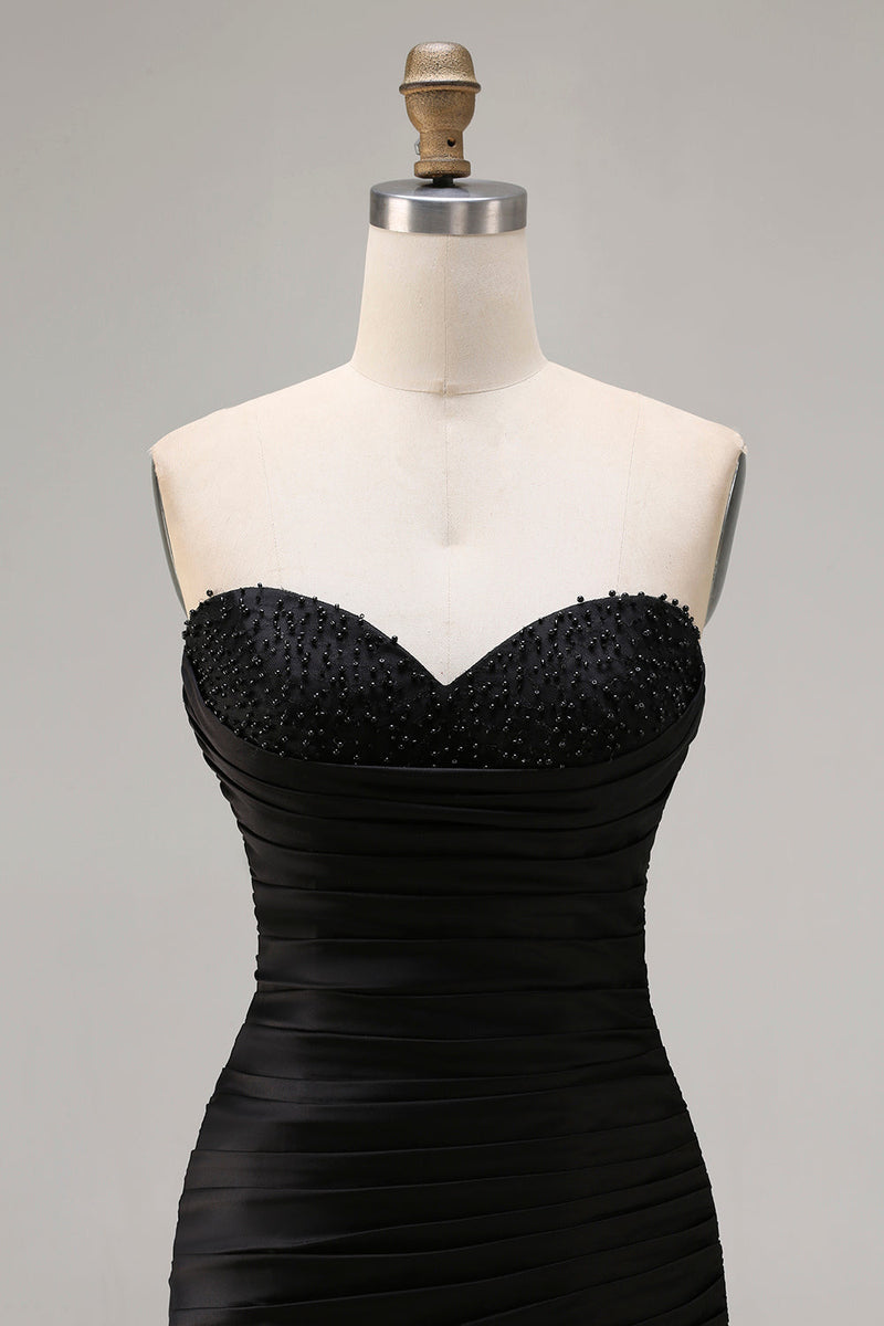 Load image into Gallery viewer, Black Ruched Long Mermaid Prom Dress with Beading