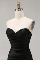 Load image into Gallery viewer, Black Ruched Long Mermaid Prom Dress with Beading