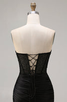 Load image into Gallery viewer, Black Ruched Long Mermaid Prom Dress with Beading