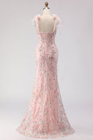 Load image into Gallery viewer, Sparkly Floral Blush Sequins Long Mermaid Prom Dress with Slit
