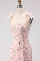 Load image into Gallery viewer, Sparkly Floral Blush Sequins Long Mermaid Prom Dress with Slit