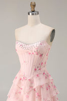 Load image into Gallery viewer, Sparkly Pink and Red Floral Long Corset Prom Dress with Beading
