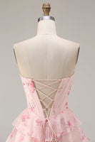 Load image into Gallery viewer, Sparkly Pink and Red Floral Long Corset Prom Dress with Beading