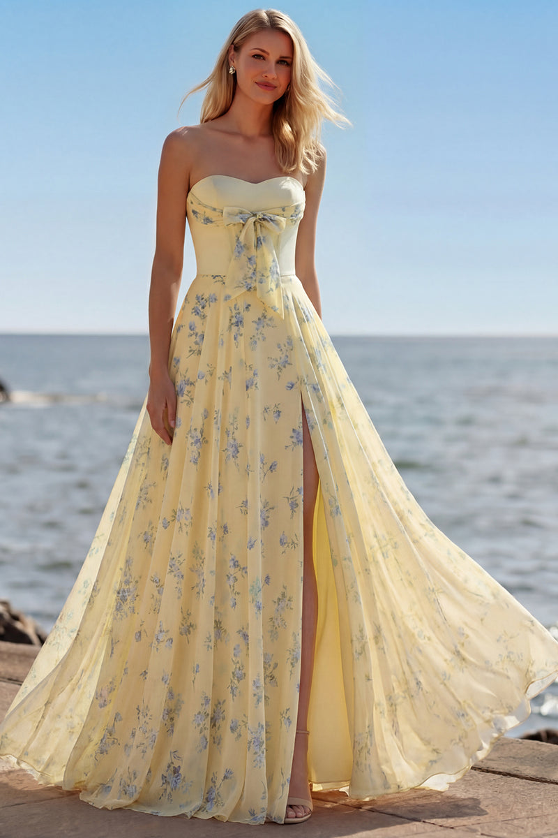 Load image into Gallery viewer, Floral Pink and Red Sweetheart Corset A Line Long Prom Dress with Bow