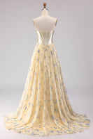 Load image into Gallery viewer, Floral Pink and Red Sweetheart Corset A Line Long Prom Dress with Bow