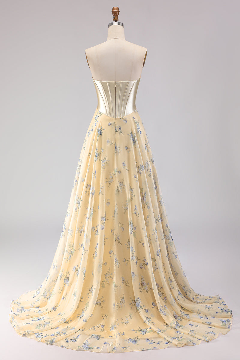 Load image into Gallery viewer, Floral Pink and Red Sweetheart Corset A Line Long Prom Dress with Bow