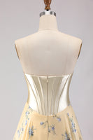 Load image into Gallery viewer, Floral Pink and Red Sweetheart Corset A Line Long Prom Dress with Bow