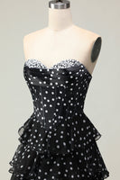 Load image into Gallery viewer, Sparkly Black and White Polka Dots Corset Long Prom Dress with Ruffles