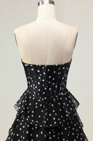 Load image into Gallery viewer, Sparkly Black and White Polka Dots Corset Long Prom Dress with Ruffles