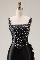 Load image into Gallery viewer, Black and White Polka Dots Mermaid Asymmetrical Corset Prom Dress with Ruffles