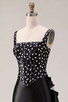 Load image into Gallery viewer, Black and White Polka Dots Mermaid Asymmetrical Corset Prom Dress with Ruffles