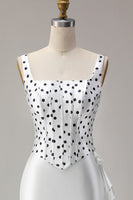 Load image into Gallery viewer, Black and White Mermaid Polka Dots Ruffled Asymmetrical Corset Prom Dress
