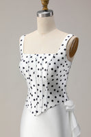Load image into Gallery viewer, Black and White Mermaid Polka Dots Ruffled Asymmetrical Corset Prom Dress