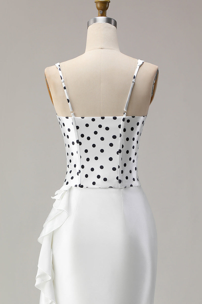 Load image into Gallery viewer, Black and White Polka Dots Mermaid Asymmetrical Corset Prom Dress with Ruffles