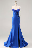 Load image into Gallery viewer, Sparkly Royal Blue Beaded Mermaid Long Corset Prom Dress with Appliques