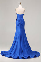 Load image into Gallery viewer, Sparkly Royal Blue Beaded Mermaid Long Corset Prom Dress with Appliques