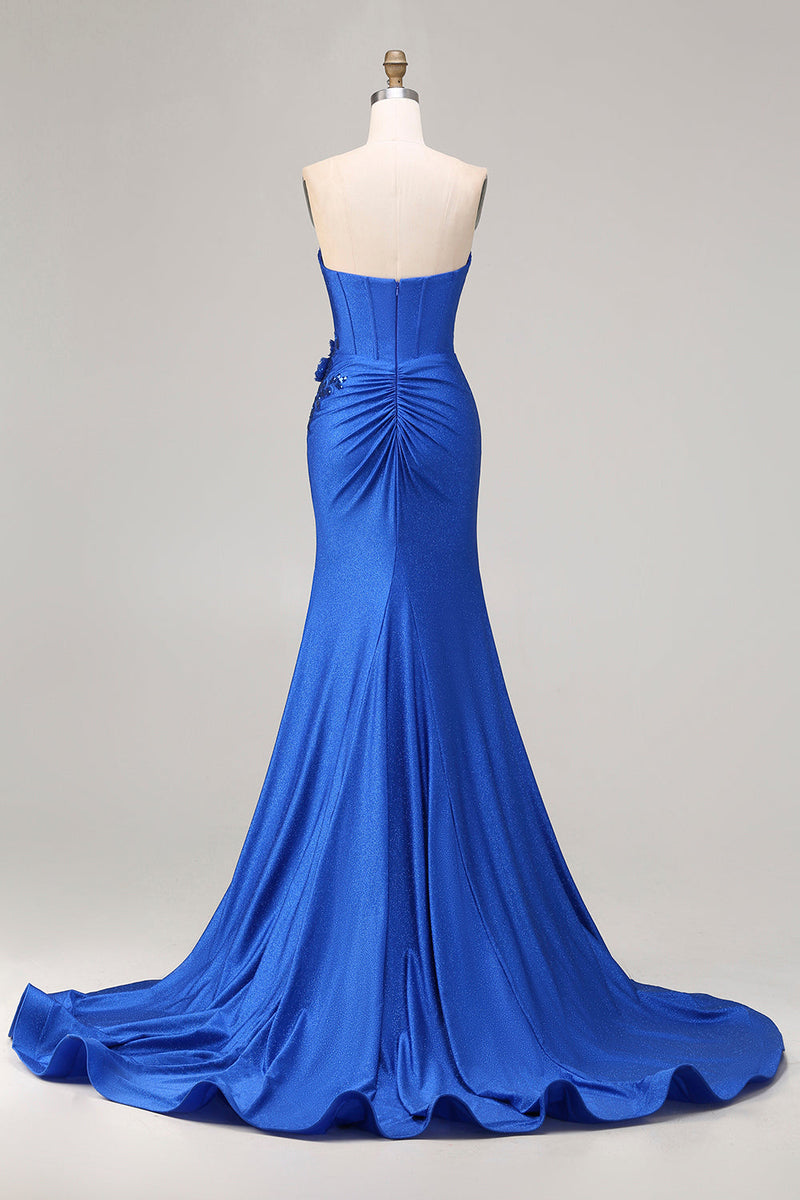 Load image into Gallery viewer, Sparkly Royal Blue Beaded Mermaid Long Corset Prom Dress with Appliques