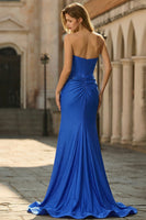 Load image into Gallery viewer, Sparkly Royal Blue Beaded Mermaid Long Corset Prom Dress with Appliques