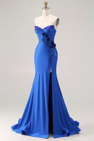Load image into Gallery viewer, Sparkly Royal Blue Beaded Mermaid Long Corset Prom Dress with Appliques