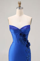 Load image into Gallery viewer, Sparkly Royal Blue Beaded Mermaid Long Corset Prom Dress with Appliques