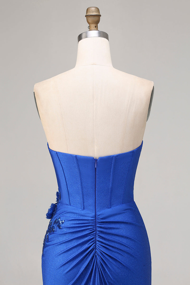 Load image into Gallery viewer, Sparkly Royal Blue Beaded Mermaid Long Corset Prom Dress with Appliques