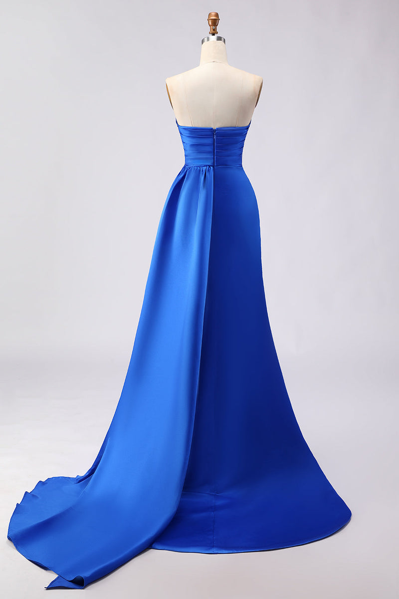 Load image into Gallery viewer, Royal Blue Strapless Mermaid Long Prom Dress with Side Cape