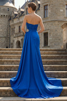 Load image into Gallery viewer, Royal Blue Strapless Mermaid Long Prom Dress with Side Cape