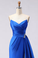 Load image into Gallery viewer, Royal Blue Strapless Mermaid Long Prom Dress with Side Cape