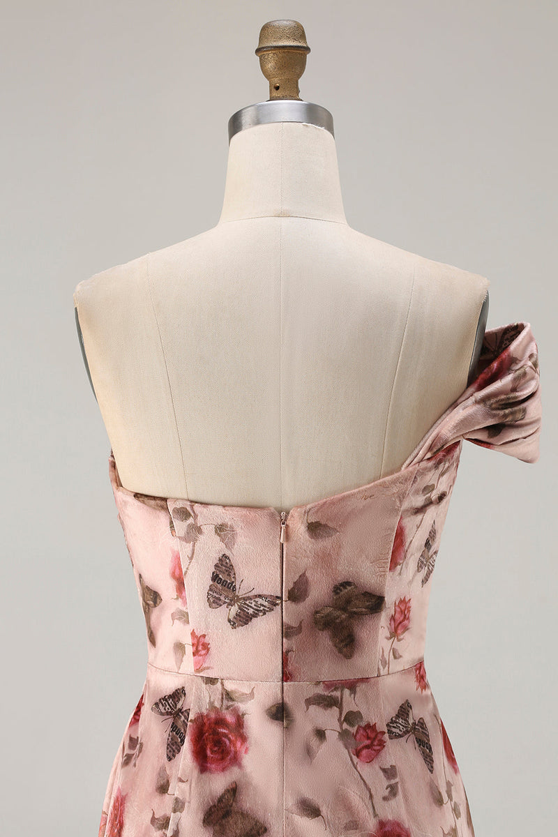 Load image into Gallery viewer, Floral Blush Ruched Long Mermaid Prom Dress with Slit