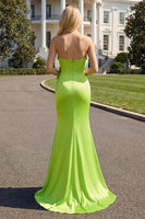 Load image into Gallery viewer, Green Satin Sweetheart Mermaid Long Prom Dress with 3D Flowers